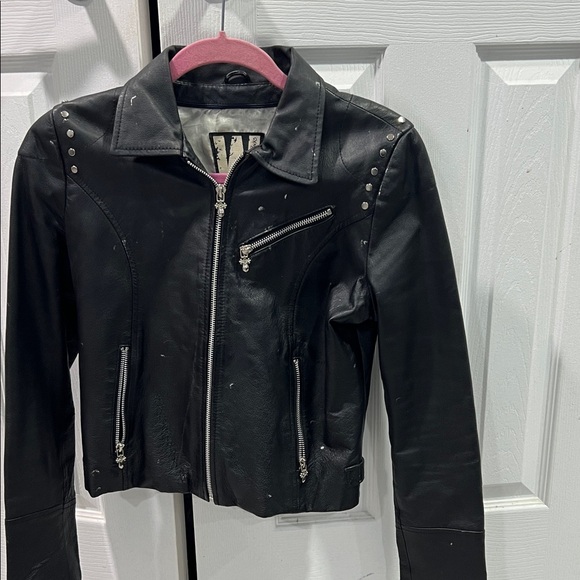 Wilsons Leather Black Studded 'The Who' Graphic Jacket - Women's - Picture 2 of 5
